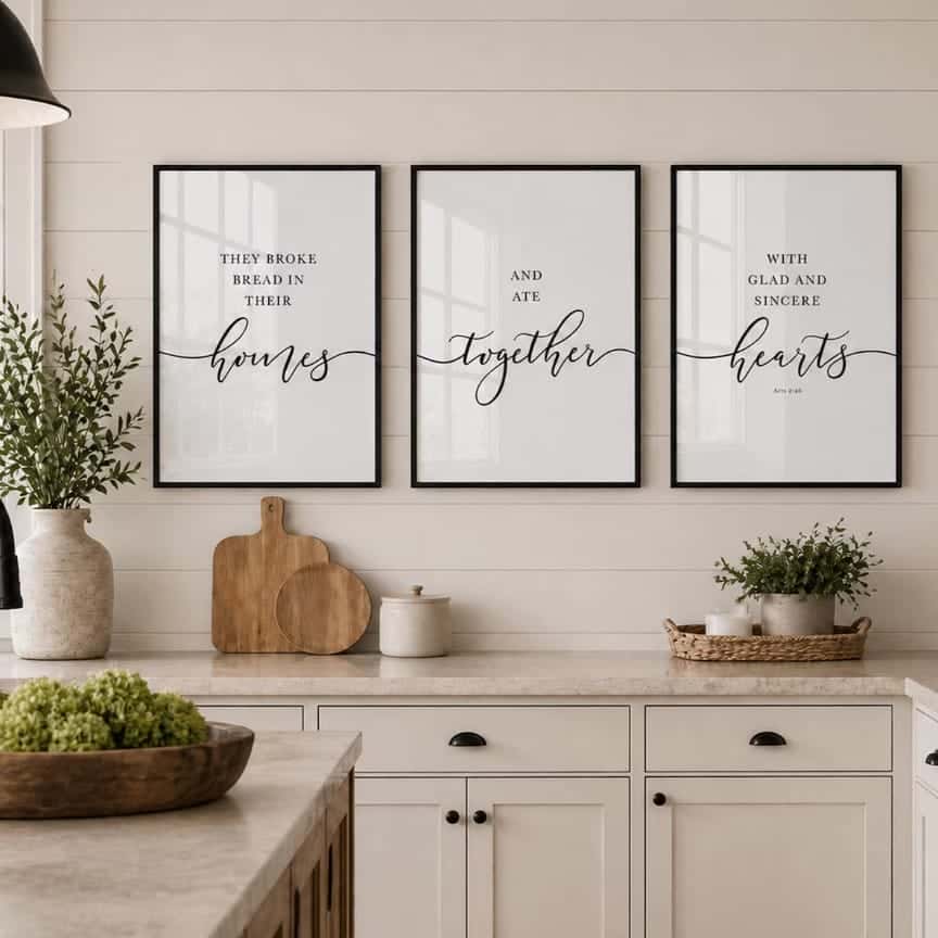 They Broke Bread in their Homes, Acts 2:46 | Trio Set, Christian Wall Art, A2 at XILEF Art